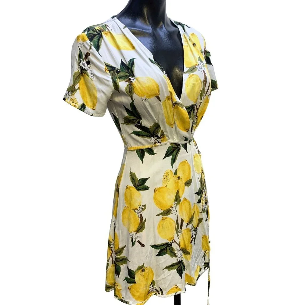 NWT Dress Forum Los Angeles  Lemon Print Dress White Yellow Small - Picture 2 of 4